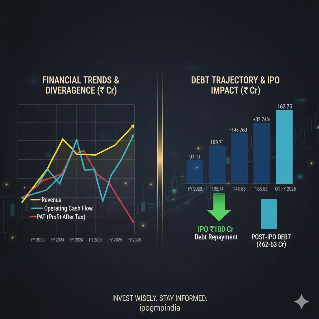 Multiline Graph Of Vidya Wires IPO Infographics Of Debt Trajectory Of Vidya Wires IPO