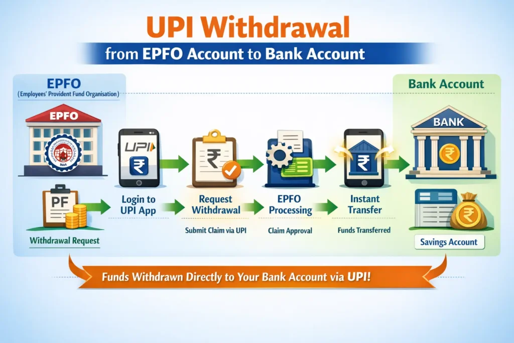 UPI withdrawal flow from EPFO account to bank account Infographics