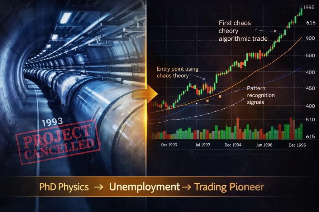 Historical photo of superconducting super collider facility with overlay of SP 500 chart 1024x683