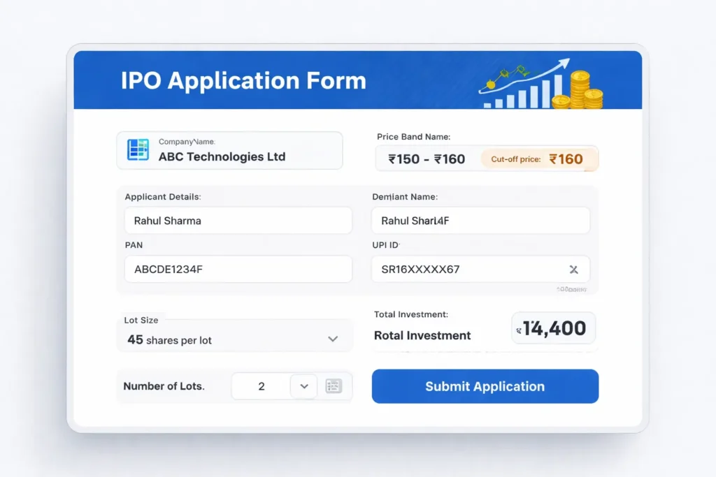 Mock-up of IPO application form showing price band details Image