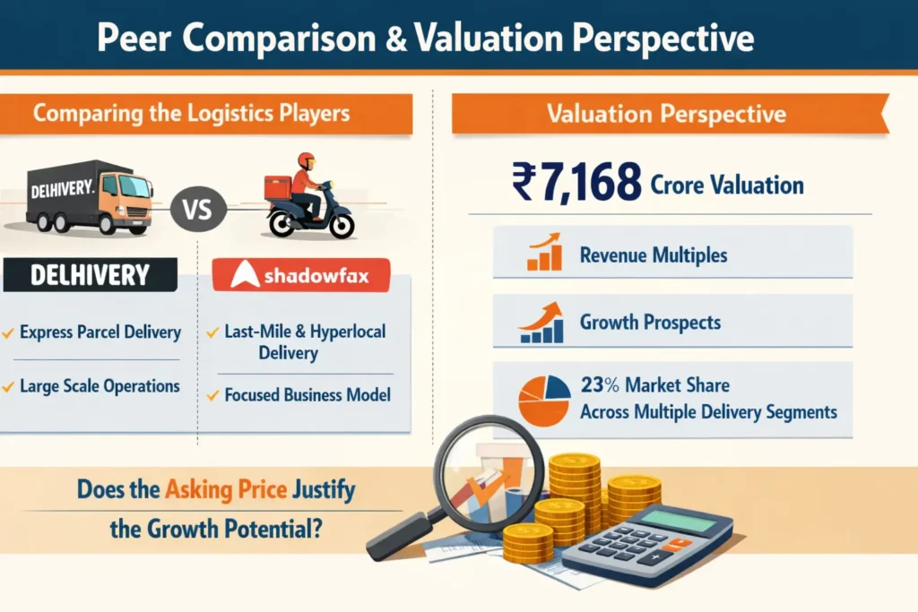 Infographics of peer comparison between shadowfax and delhivery.