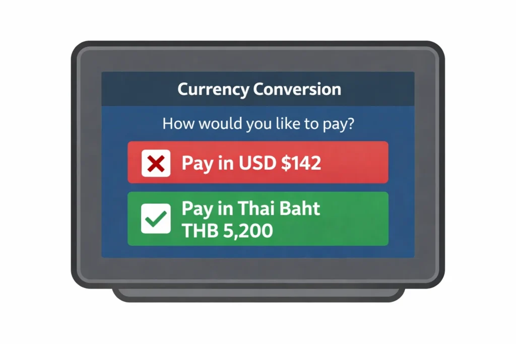 Always decline dynamic currency conversion DCC when using Amex card abroad