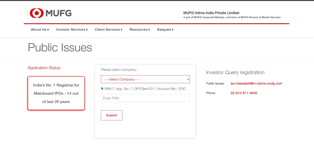 Mufg Linkintime ipo allotment status